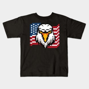 Bald Eagle and American Flag USA Patriotic Pixel Art Kids T-Shirt